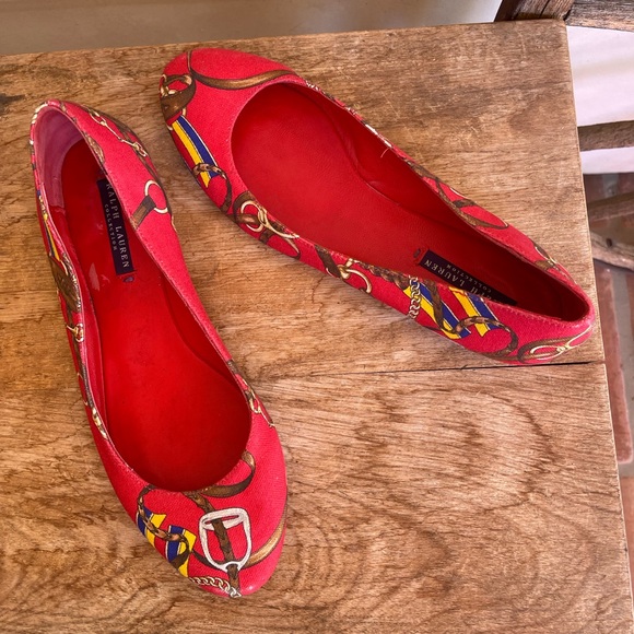 RALPH LAUREN COLLECTION Purple Label Red Equestrian Horse Bit Flat 9M Italy RARE - Picture 4 of 13